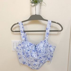 Isabelle’s Cabinet blue floral corset top